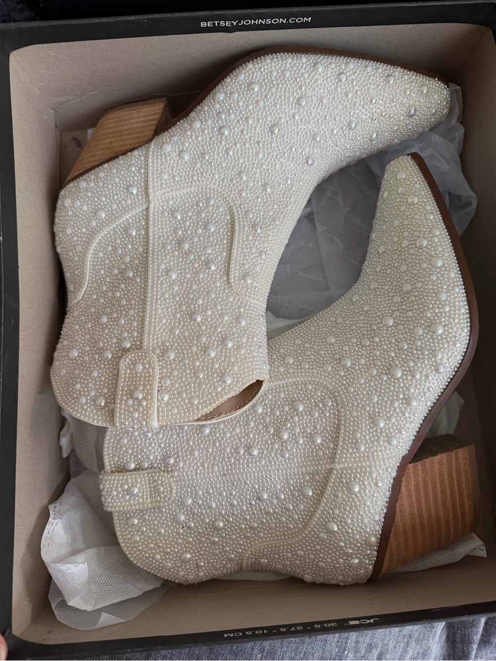 NWT Betsey Johnson pearl cowgirl boots.